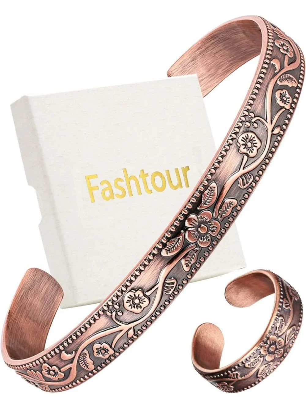 Handmade Solid Copper Bracelet & Ring Set - Uncoated Hammered Cuff for Men